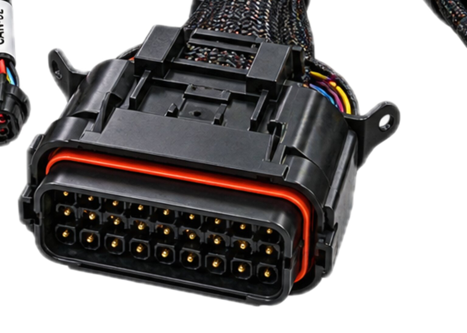 The sealed multi-pin connector of a machine loom, with its contacts visible, from an illustration.