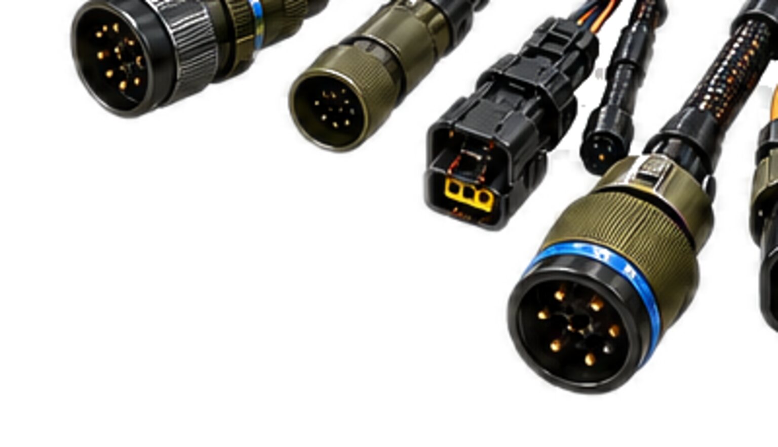 Olive circular connectors of the kind used on airframes and military vehicles, from an illustration.